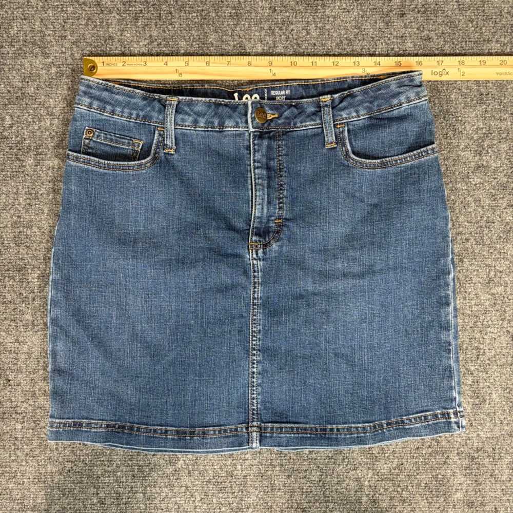 Lee Womens Denim Skort Regular Fit Mid Rise Blue Jean Skirt Size 14 Medium Wash